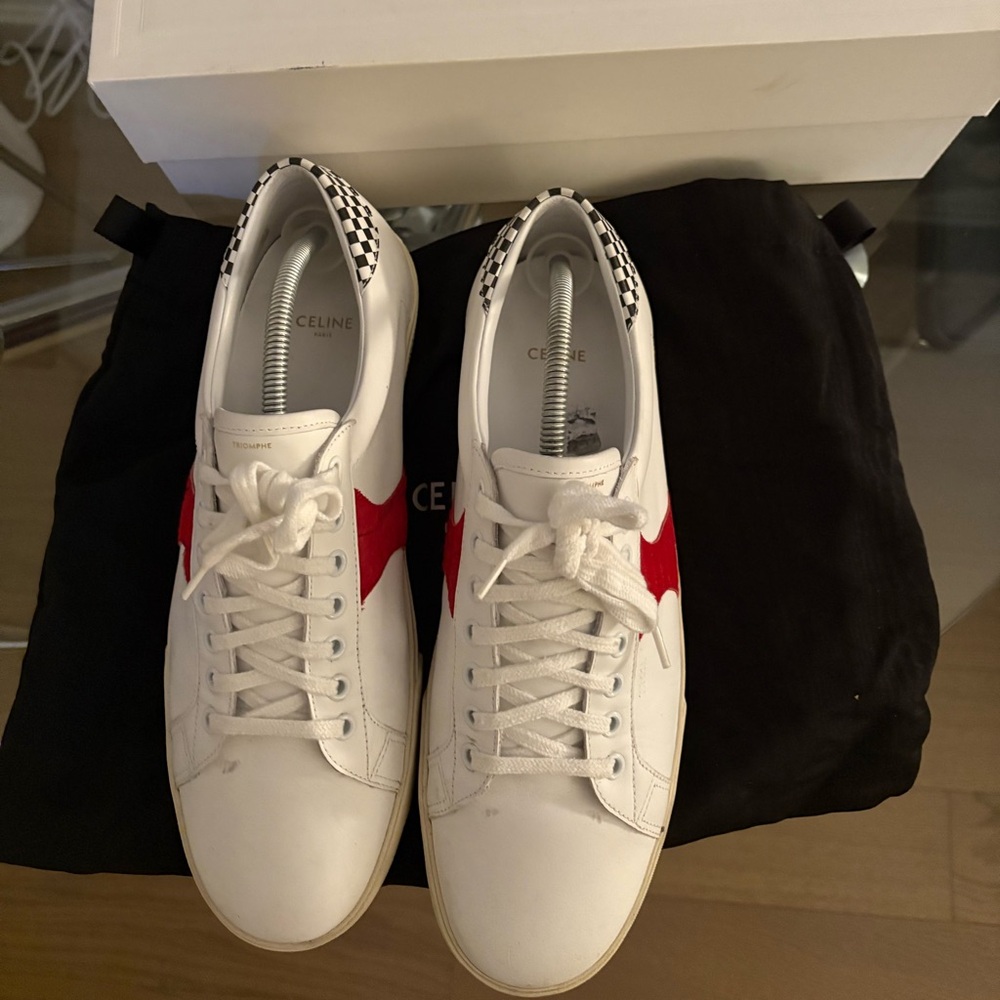 Celine Men's White and Red Casual Sneakers